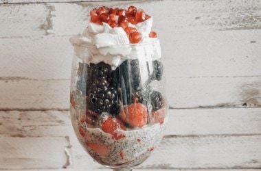 blog banner of chia pudding with berries