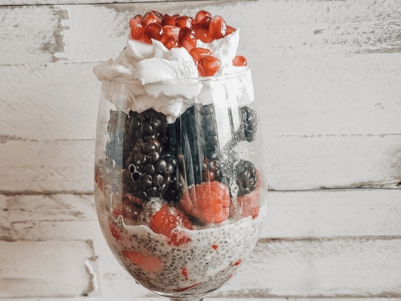 blog banner of chia pudding with berries