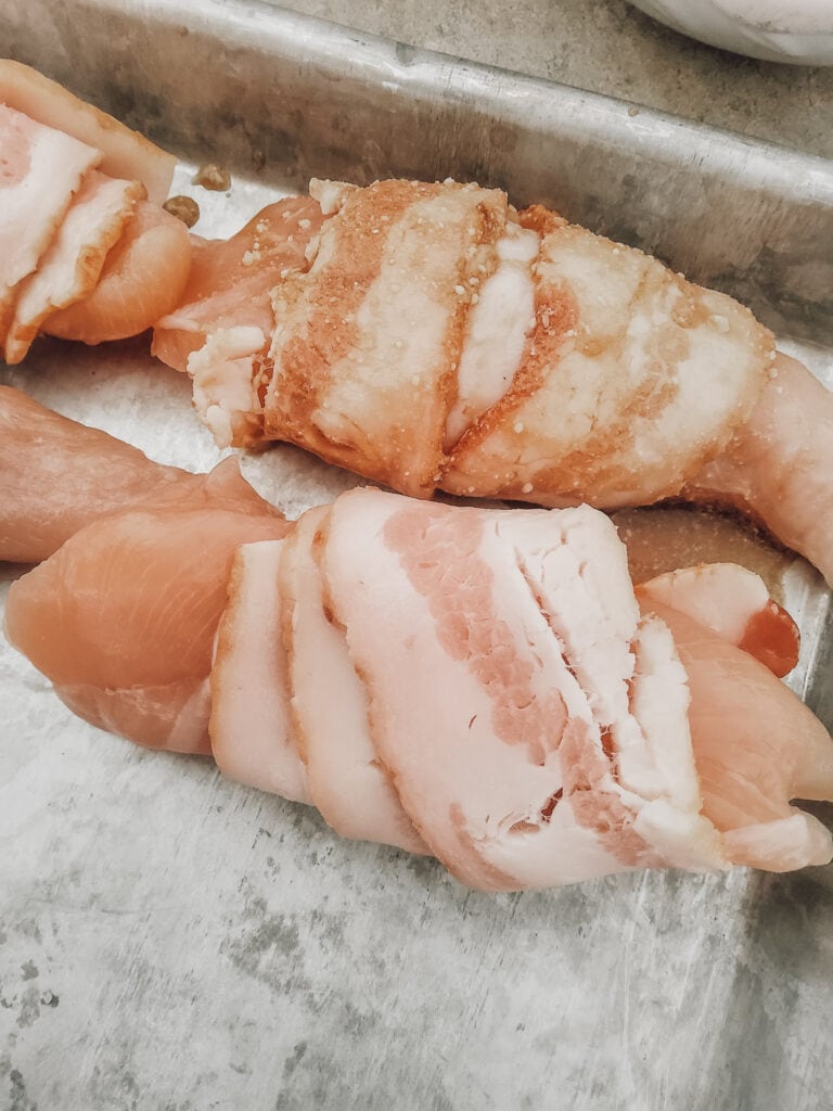 raw bacon wrapped chicken