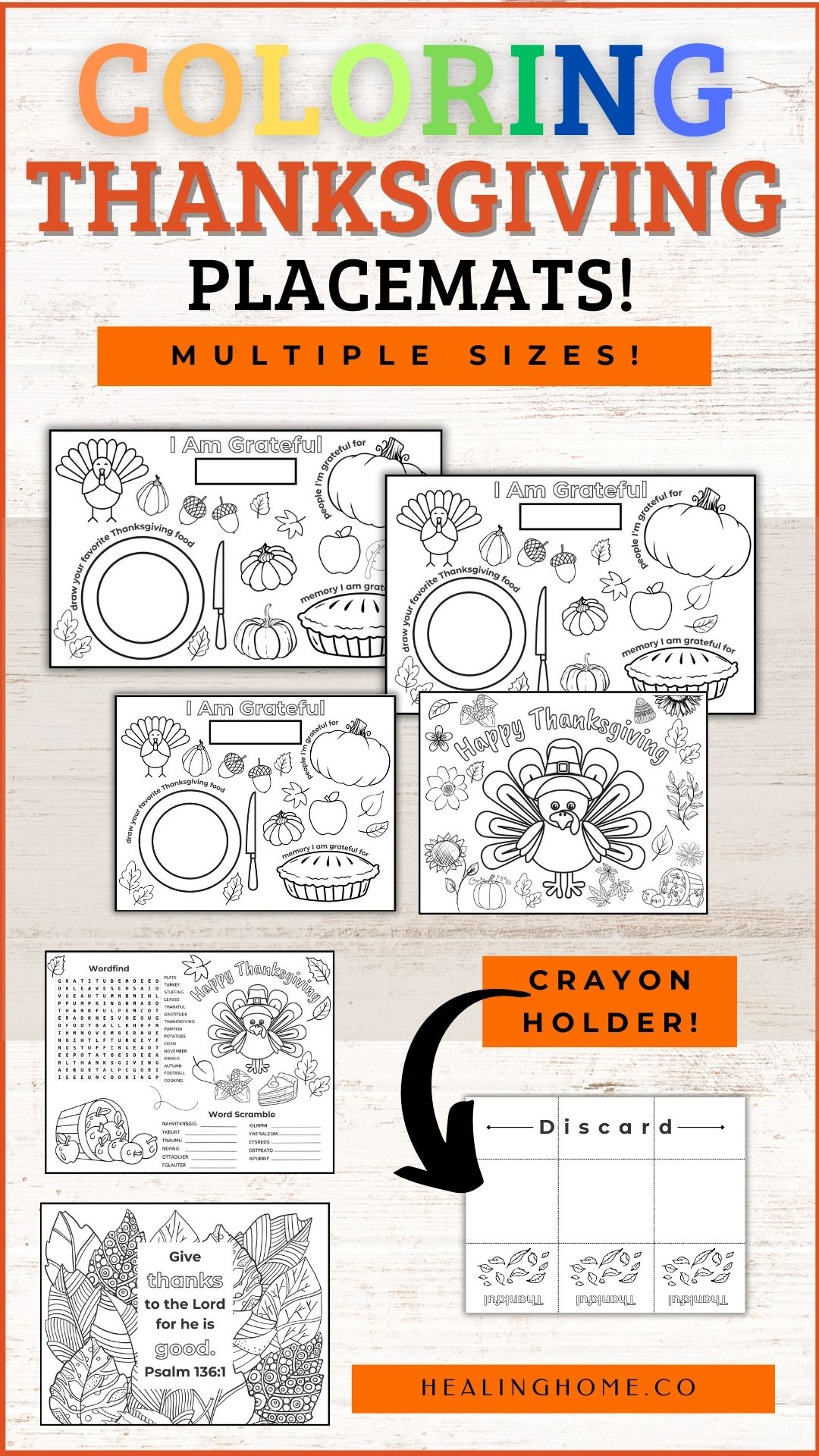 FREE Printable Coloring Thanksgiving Placemats Healing Home