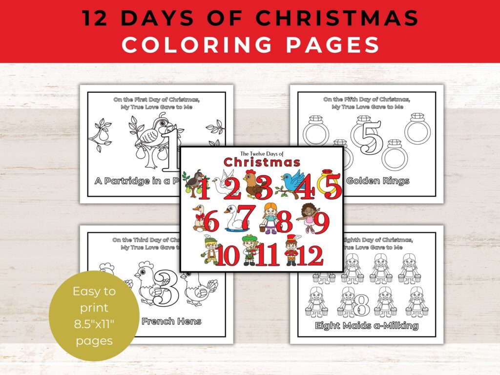 12 Days of Christmas Coloring Pages