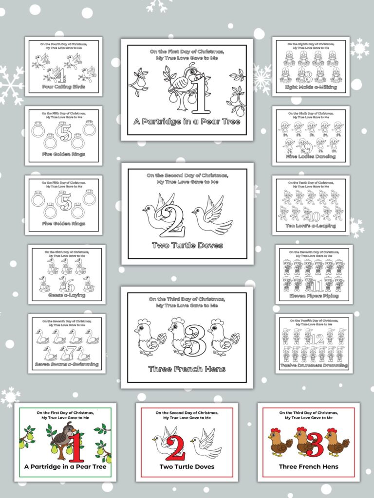 12 days of Christmas coloring pages