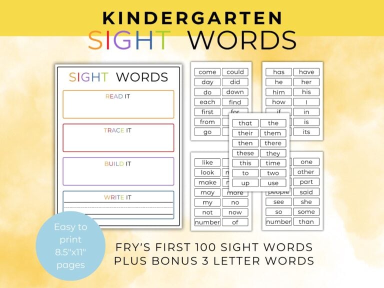 Free Printable Kindergarten Sight Words Worksheet | Healing Home
