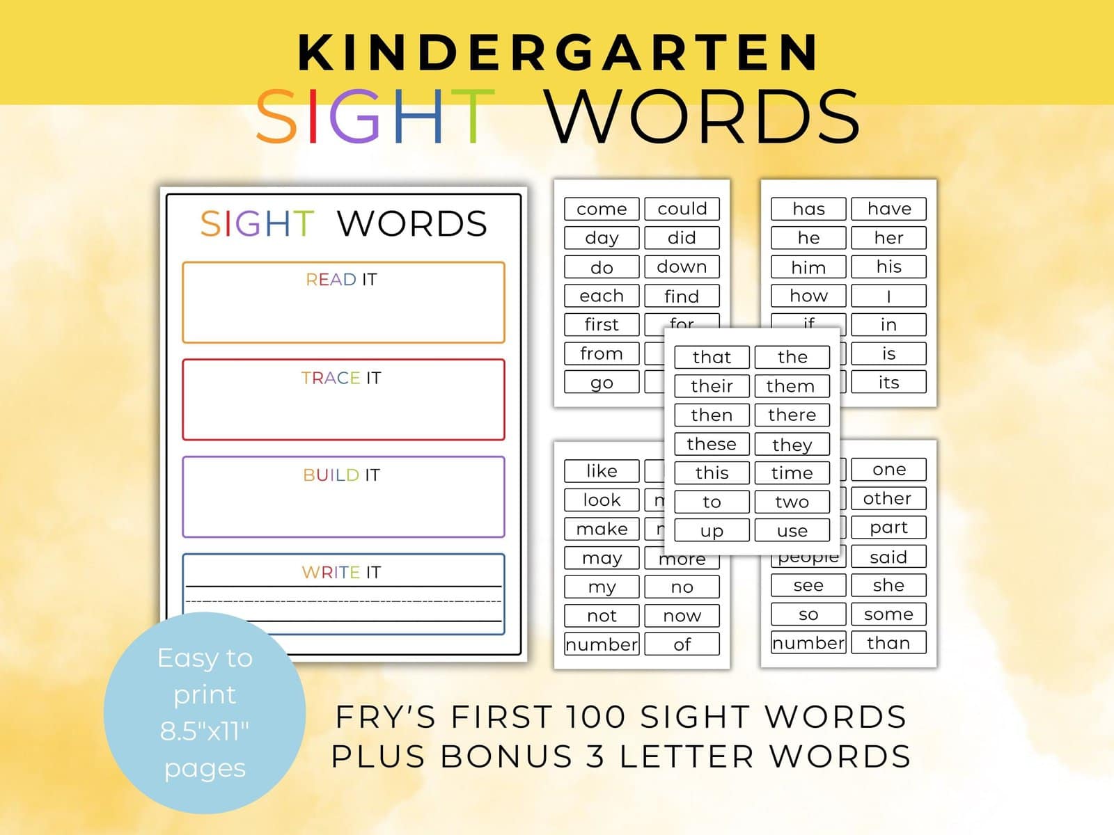 Free Printable Kindergarten Sight Words Worksheet | Healing Home