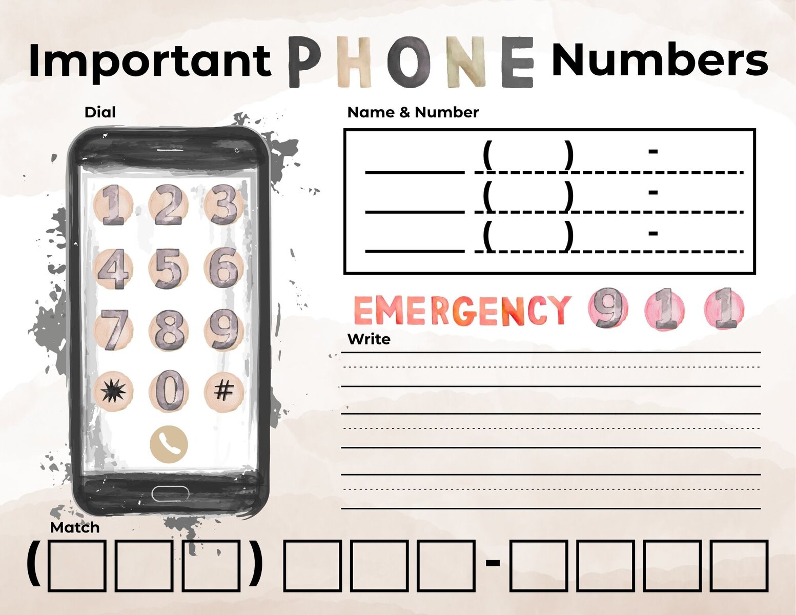 Free Phone Number Practice Worksheet | Healing Home